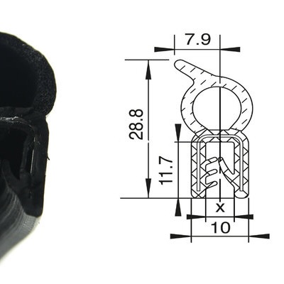 DTО6 – U- профил с горно уплътнение – диапазон на затягане 2 – 4 mm